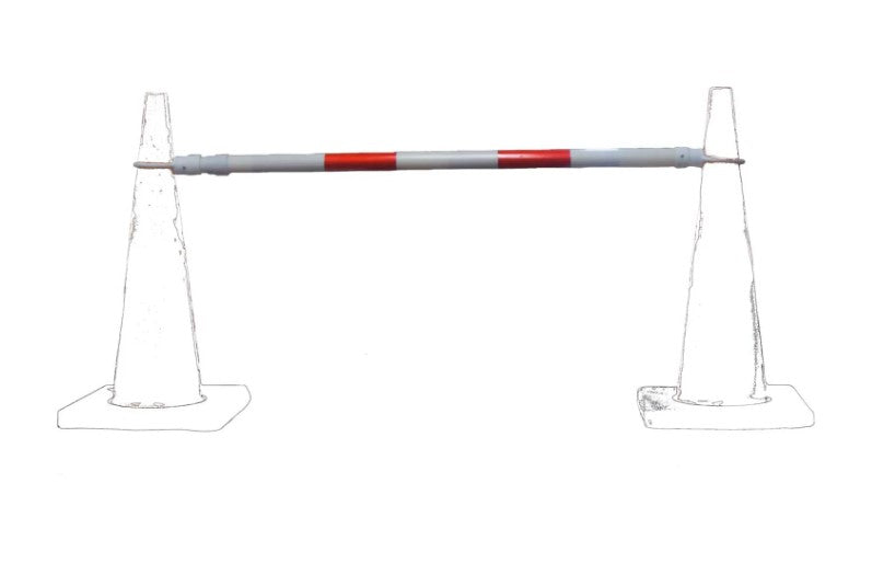 Cortina Retractable Cone Bar 4'-6' White with 6" Hi-Viz Orange Wraps