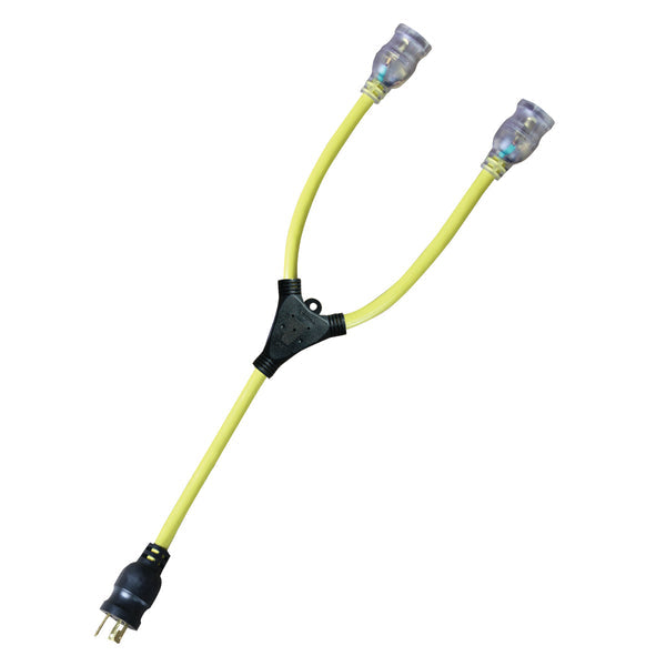 2ft 12/3 STW L5-20 Yellow "Y" Adapter w/Lighted Ends