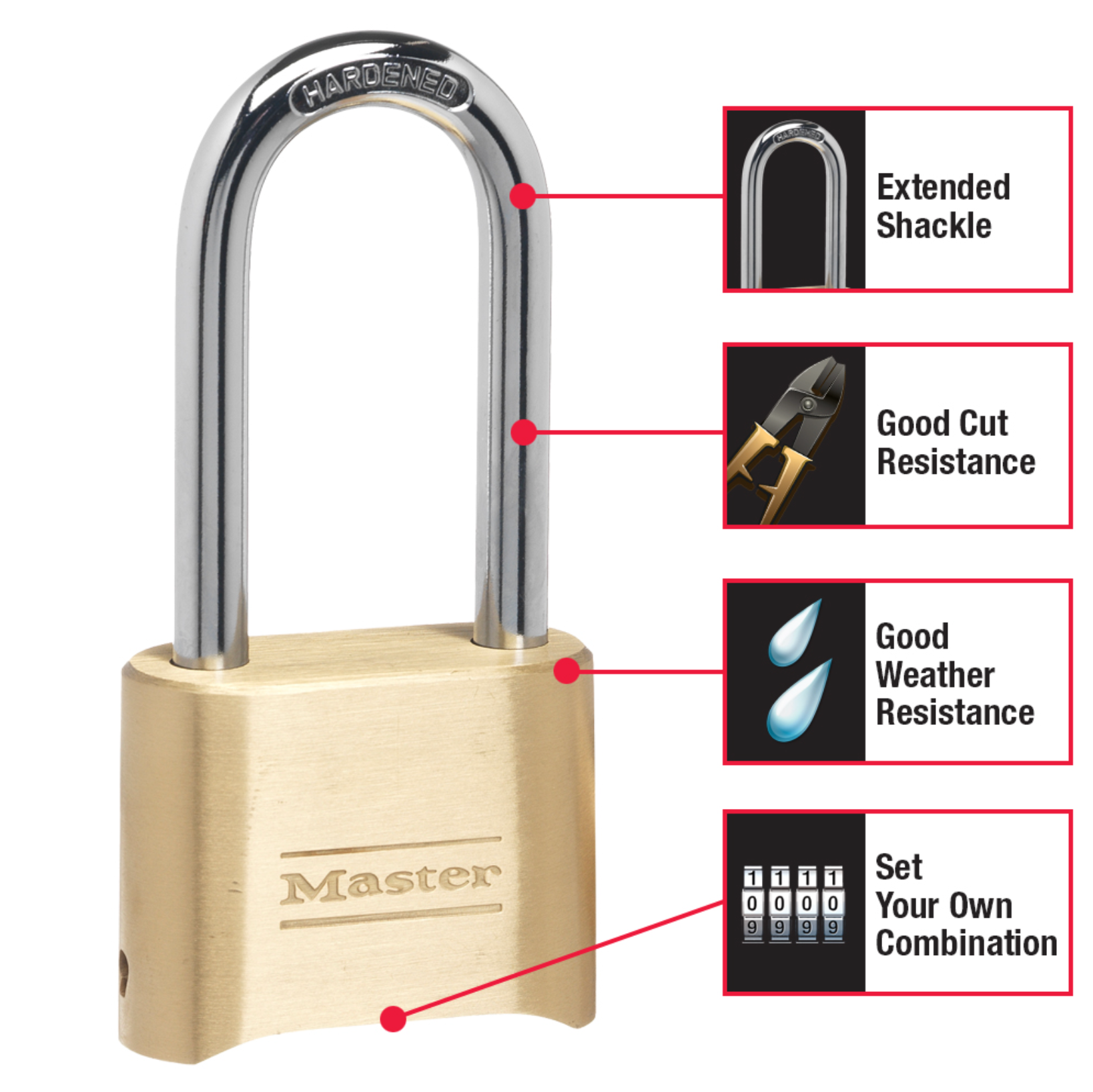 MasterLock 175DLH Brass Combination Padlock 2-1/4" Shackle