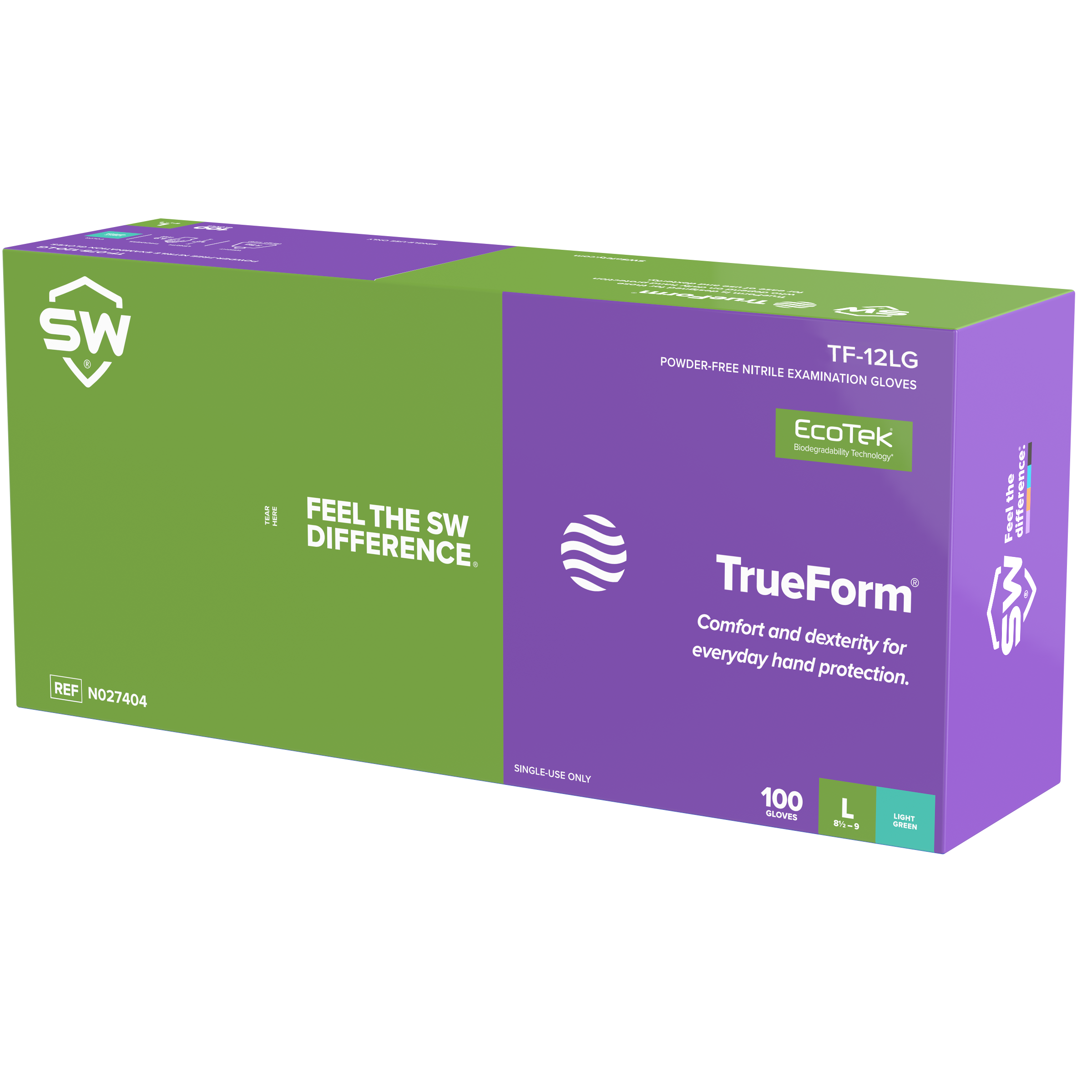 SW® TrueForm® TF-12LG Extended-Cuff Light Green 5.9mil Nitrile Exam Gloves (100 Per Box)