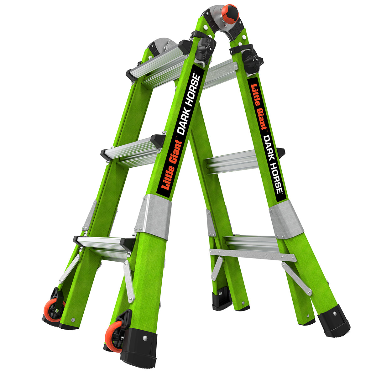 Little Giant Dark Horse 2.0 Model 22 ANSI Type 1A 300 Lb Rated Fiberglass Articulated Extendable Ladder With Tip & Glide Wheels Green