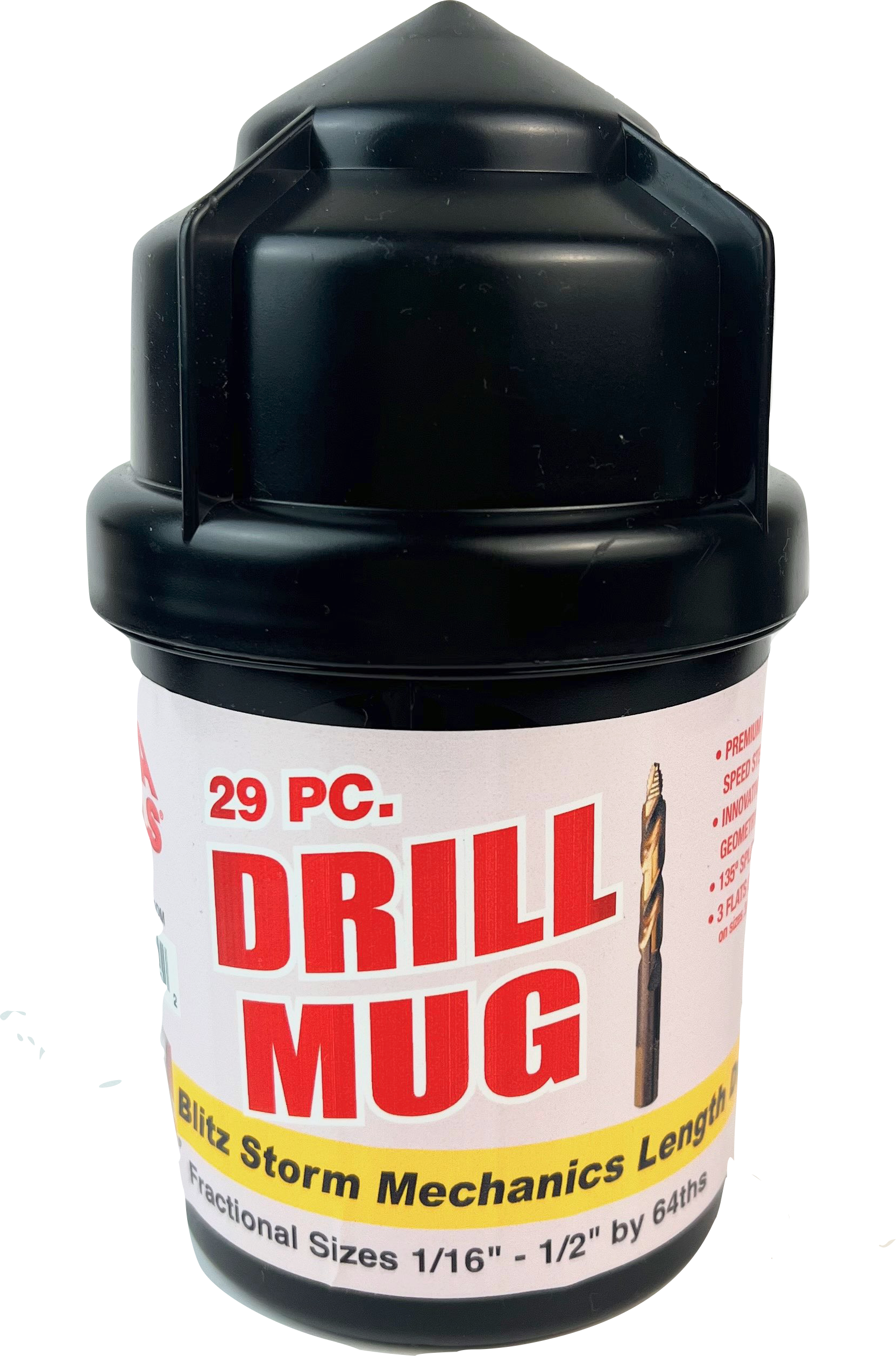 Alfa Blitz Jobber Drill Bit Set - Sizes 1/16"-1/2" by 64th (29 Piece Mug Set)