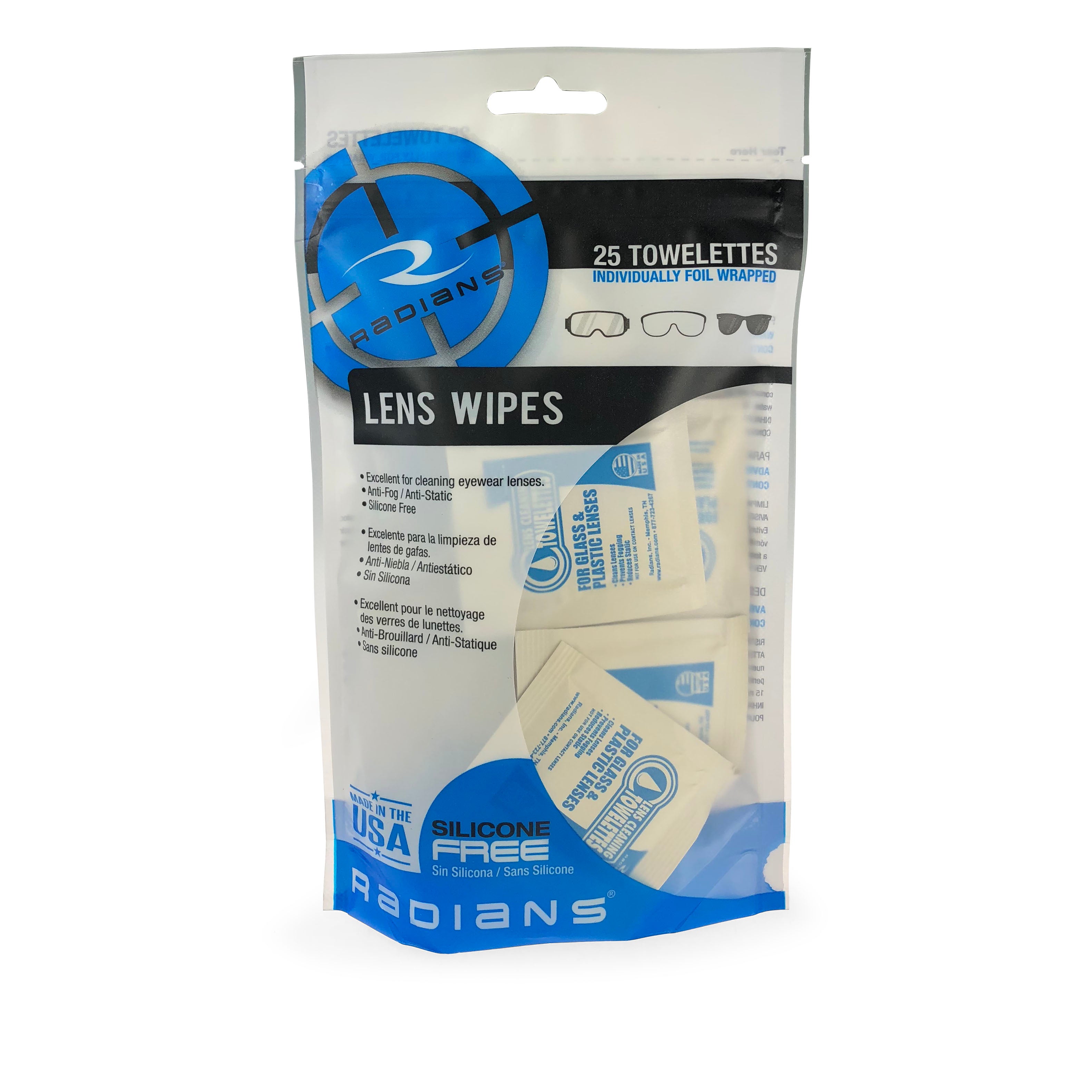 Toallitas para limpieza de lentes - 25 unidades - en bolsa