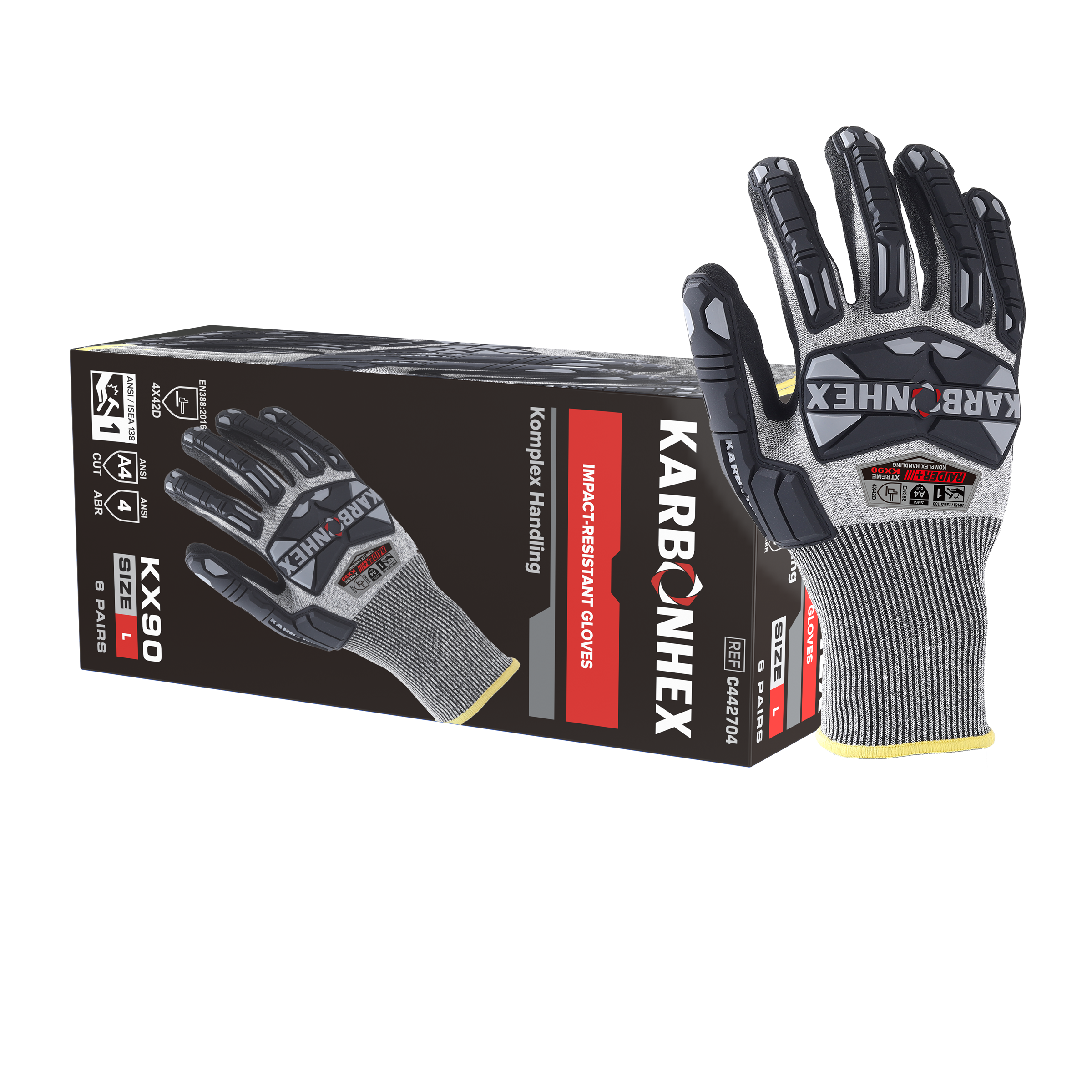 KarbonHex® KX90 by SW® Purpose Built Impact-Resistant Gloves with Nitrile Coating (6 Pairs Per Box)