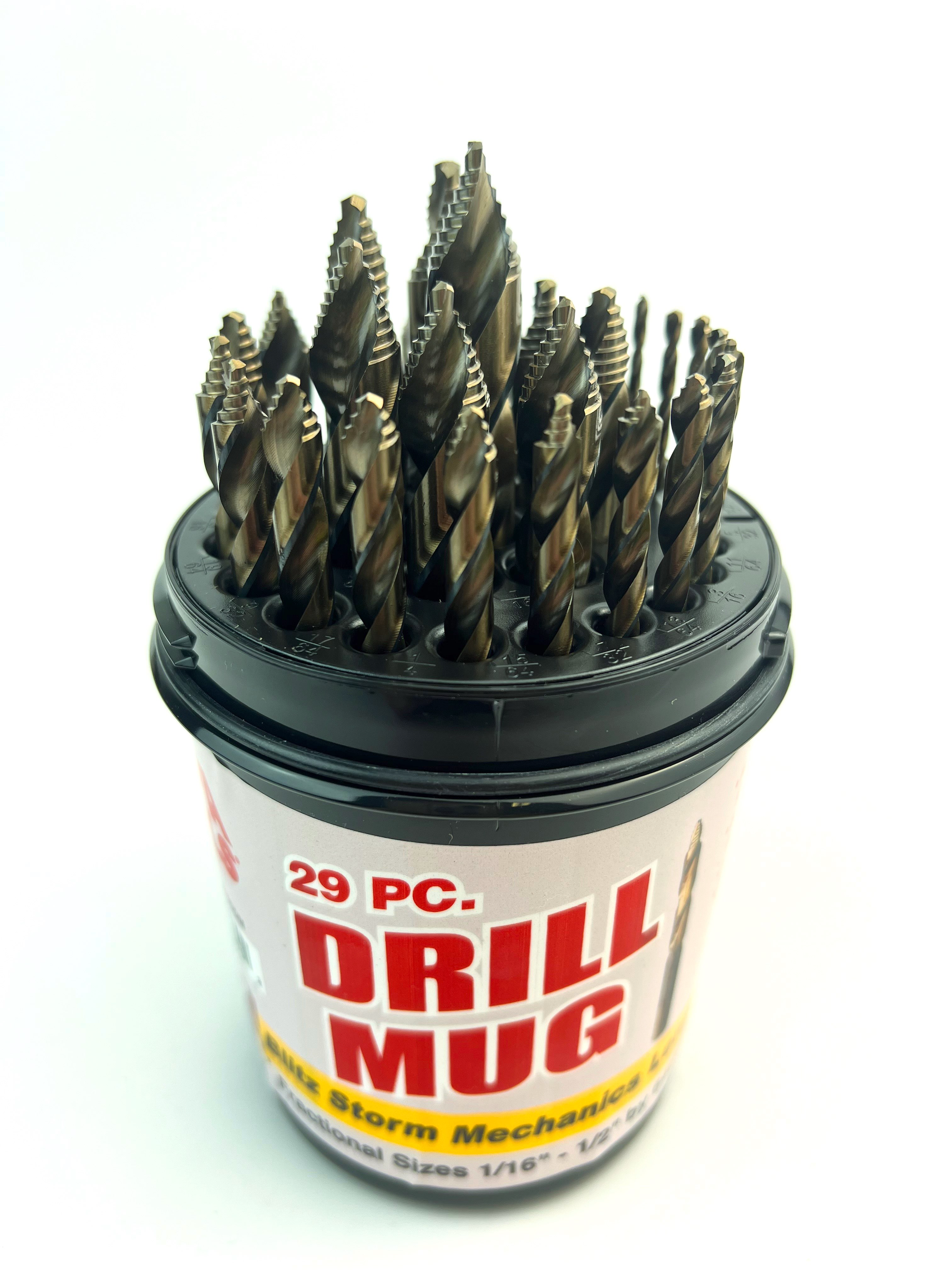 Alfa Blitz Jobber Drill Bit Set - Sizes 1/16"-1/2" by 64th (29 Piece Mug Set)