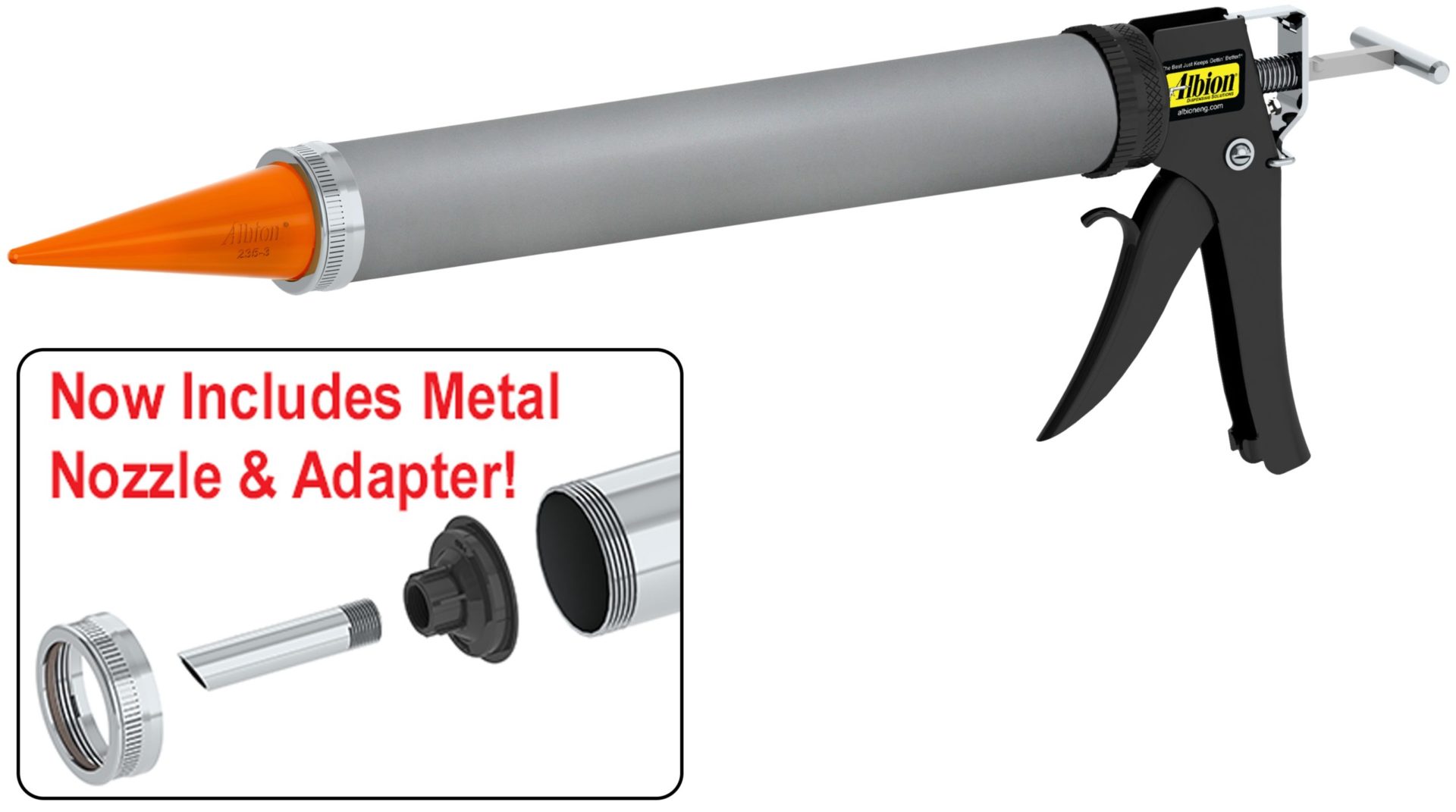 20oz Special Deluxe Manual Bulk Gun w/ Teflon Barrel and Orange Cone Nozzles