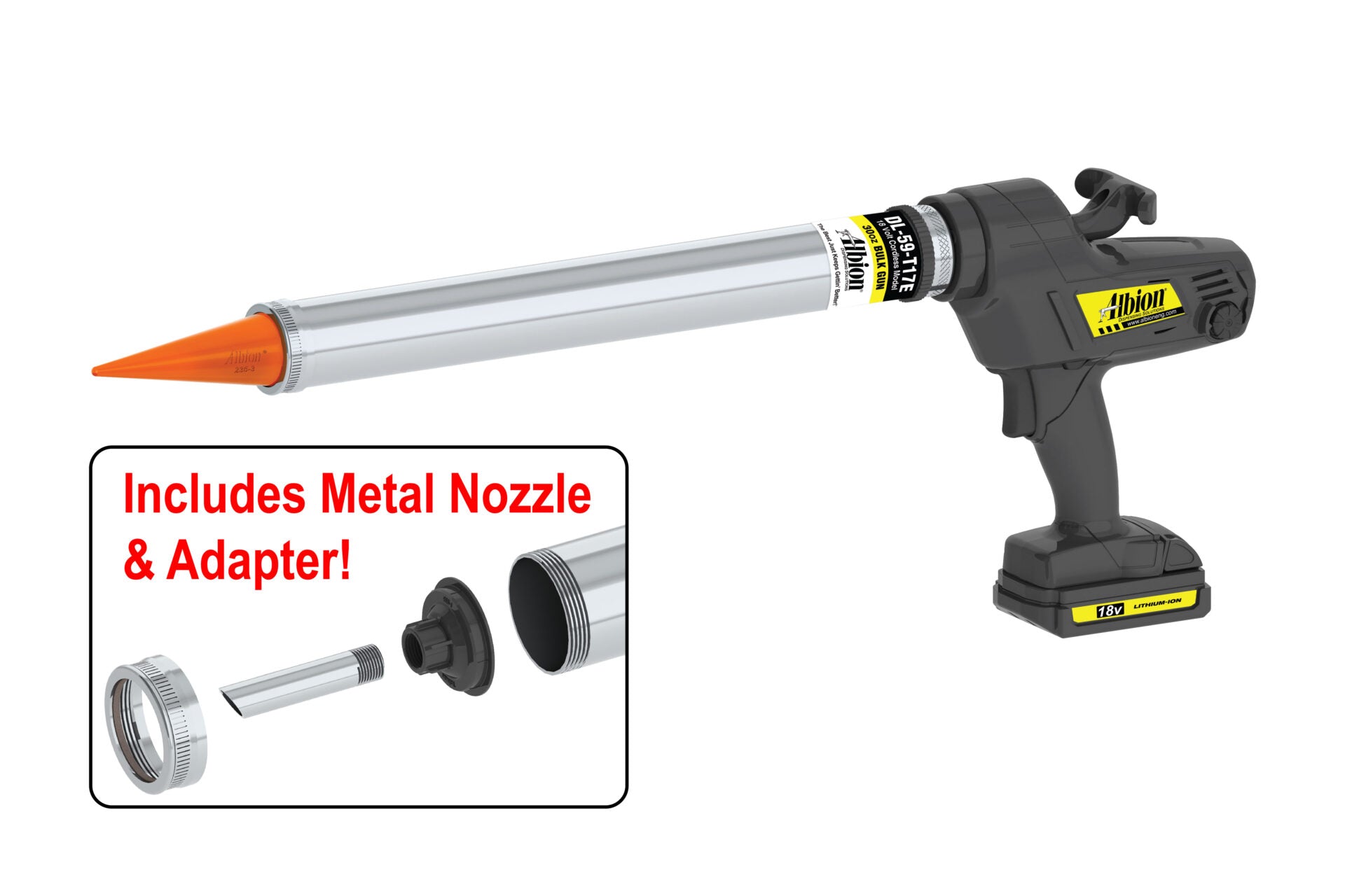 30oz Cordless Bulk Gun w/ Orange Cone Nozzles 18 Volt