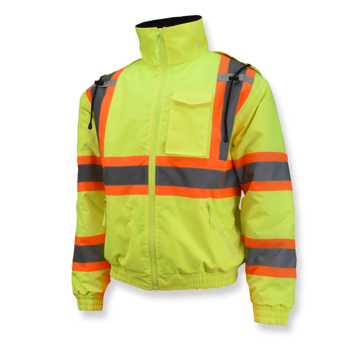 Class 3 X-Back High Visibility Quilted Bomber Jacket with Hood - WRYKER Construction Supply