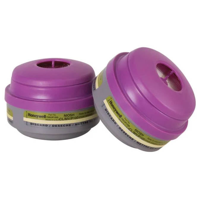Honeywell Combination Gas and Vapor Respirator Cartridge, Magenta/Oliv, Mercury Vapor/Chlorine/Particulates, P100 Filter for RU6500