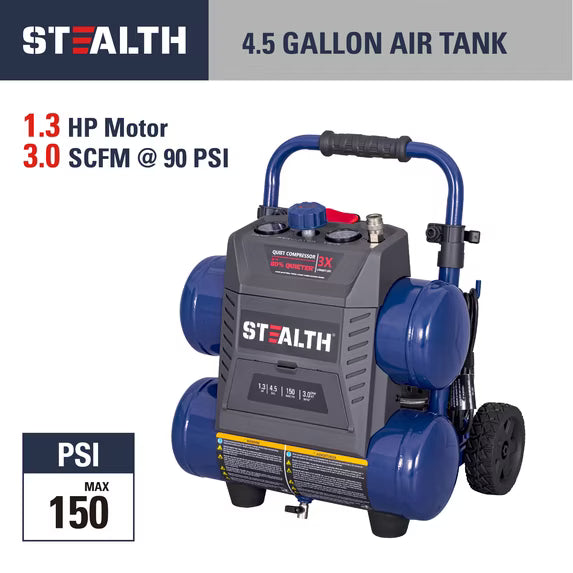 Stealth 4.5 Gallon Double Stack Quiet Air Compressor