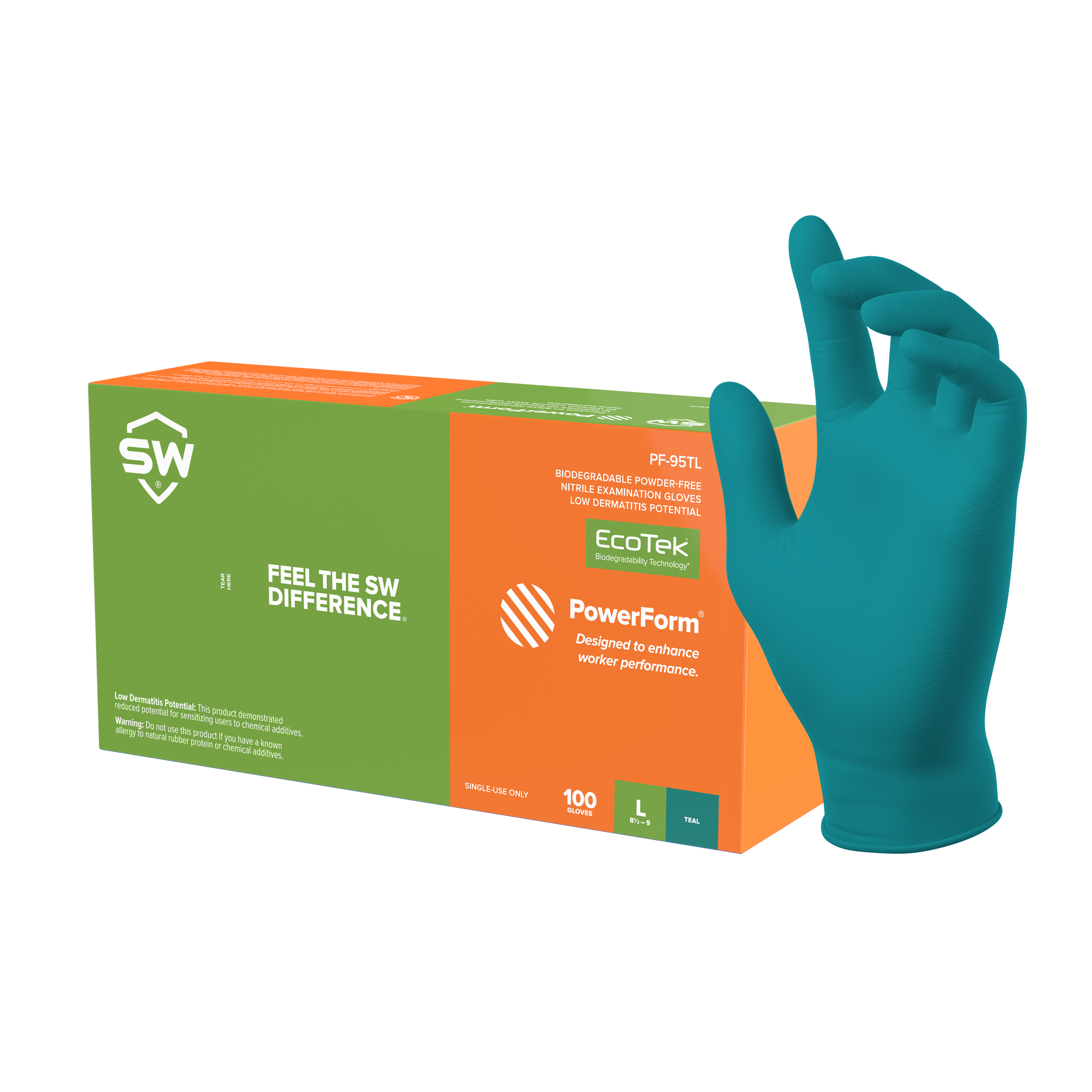 SW® PowerForm® PF-95TL Teal 5.8mil Sustainable Nitrile Exam Gloves (100 Per Box)