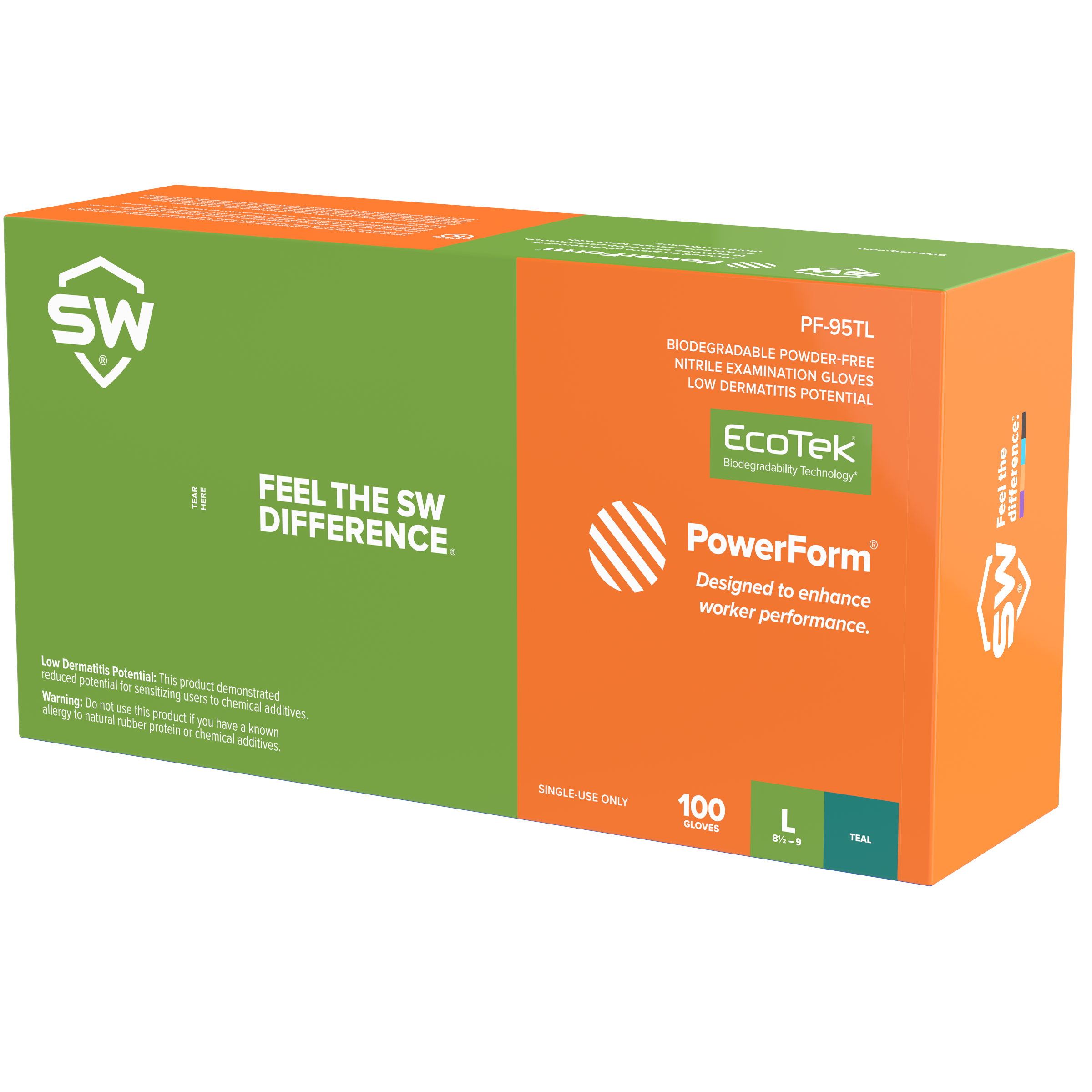 SW® PowerForm® PF-95TL Teal 5.8mil Sustainable Nitrile Exam Gloves (100 Per Box)