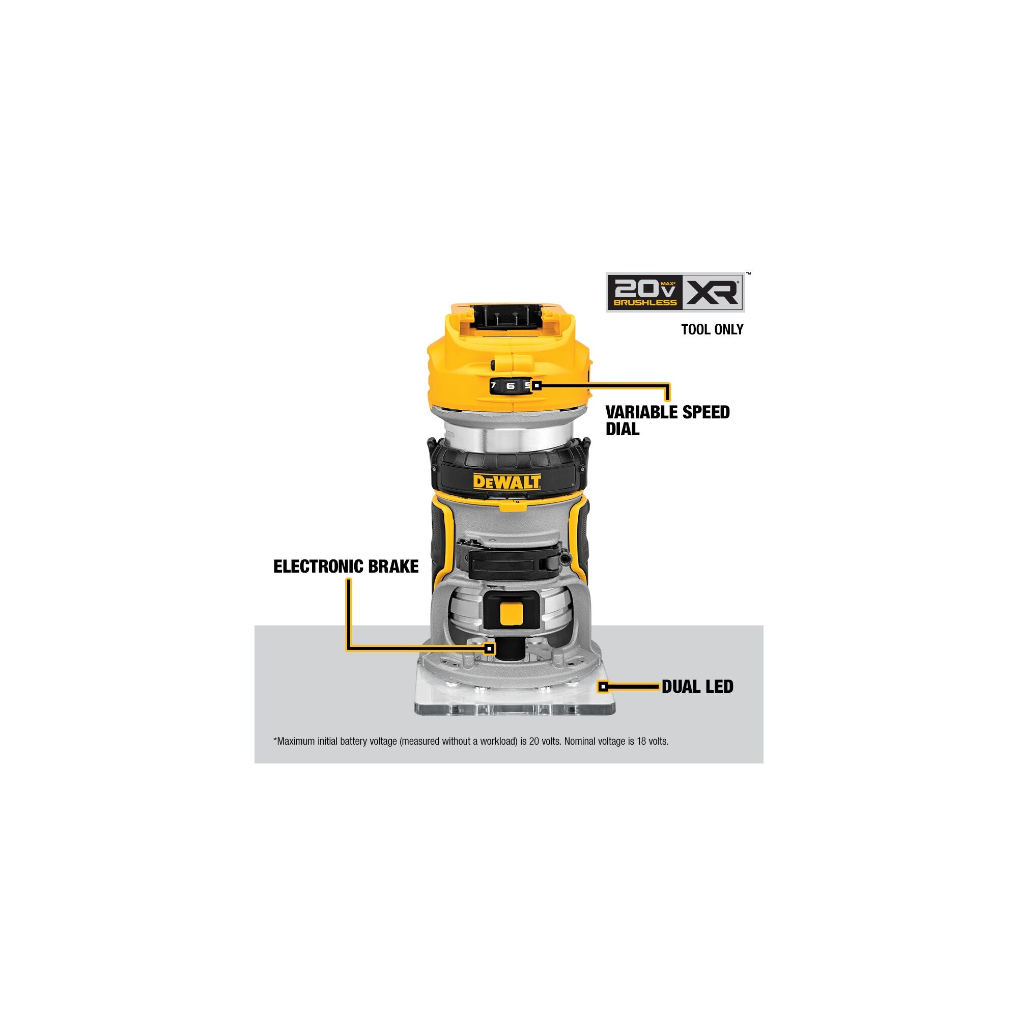 DeWALT DCW600B 20 Volt MAX XR Compact Router (Tool Only)