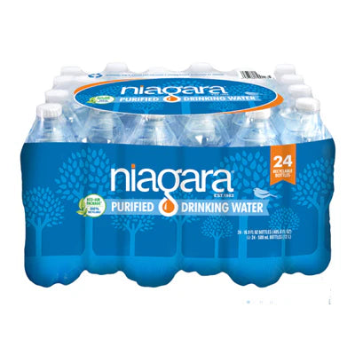 Niagara 16.9 Fl Oz. Bottled Water (Pack of 24) (84) Cases per Pallet (2016) Bottles per Pallet weighs 2400 lbs. is 48" X 42" X 53"H