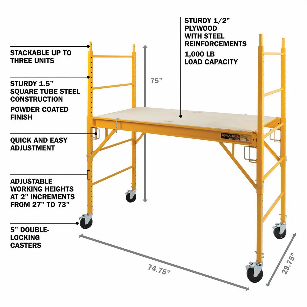 6' Baker Jobsite Series Scaffold with 5" Wheels, Plywood Deck, Load Capacity 1100 lbs.