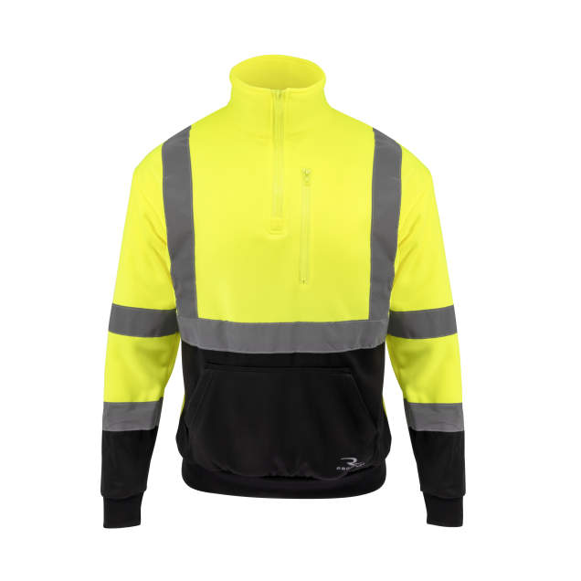 Radians SJ34B-3 Class 3 Color Blocked 1/4 Zip Sweatshirt - Hi Vis Green
