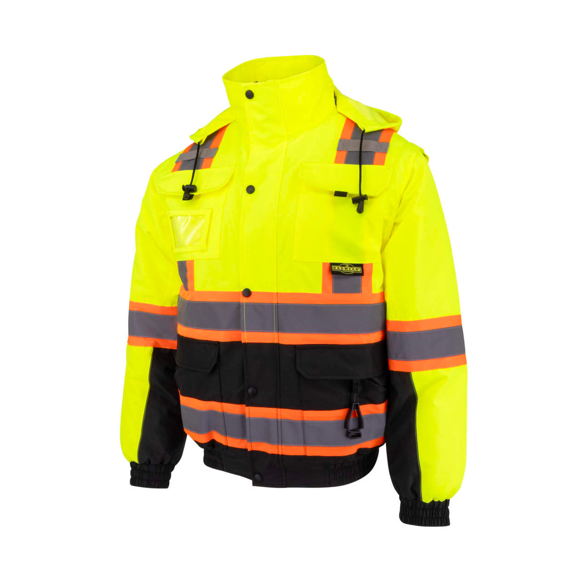 Radians SJ511B Class 3 Hi-Vis Hooded Bomber Jacket with Removable Sleeves - WRYKER Construction Supply