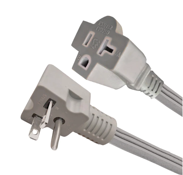 9ft 12/3 SPT-3 Grey Right Angle AC/Appliance Cord w/Grey 5-20 Right Angle Plug and a 5-20 Receptacle