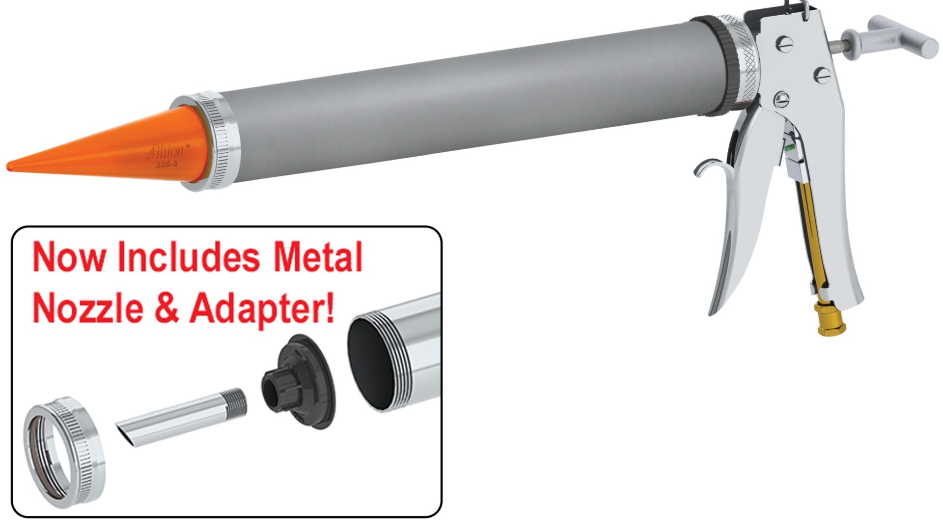 20oz Air-Powered Bulk Gun w/ Teflon Barrel and Orange Cone Nozzles