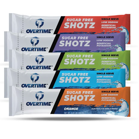 Overtime Sugar Free Electrolyte Replacement Drink Mix - Single Serve Shotz Variety Pack - Case of 400 (80 of Each Flavor)