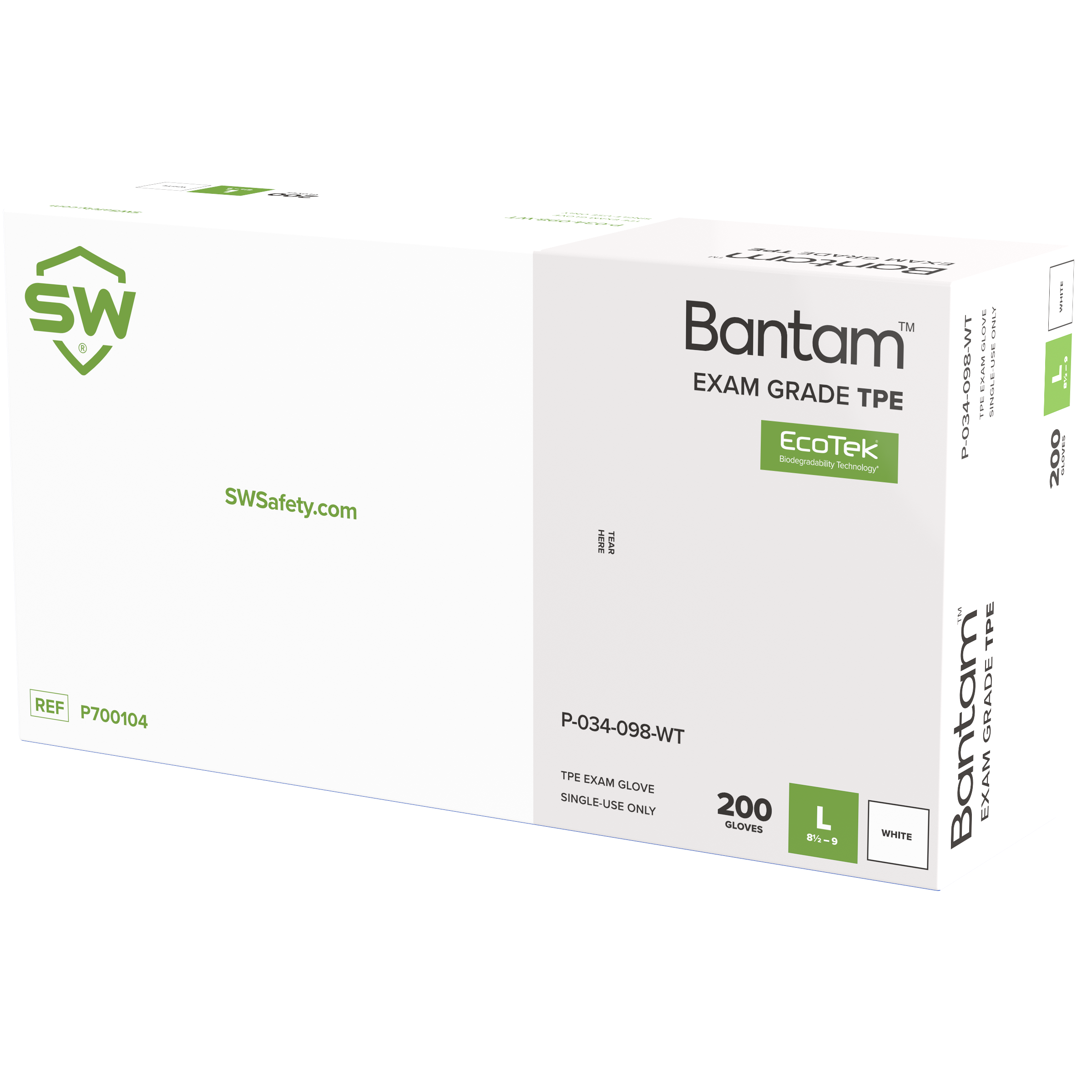 SW® Bantam™ P-024-098-ECO-WT White 3.2mil EcoTek® Sustainable TPE Exam Gloves (200 Per Box)