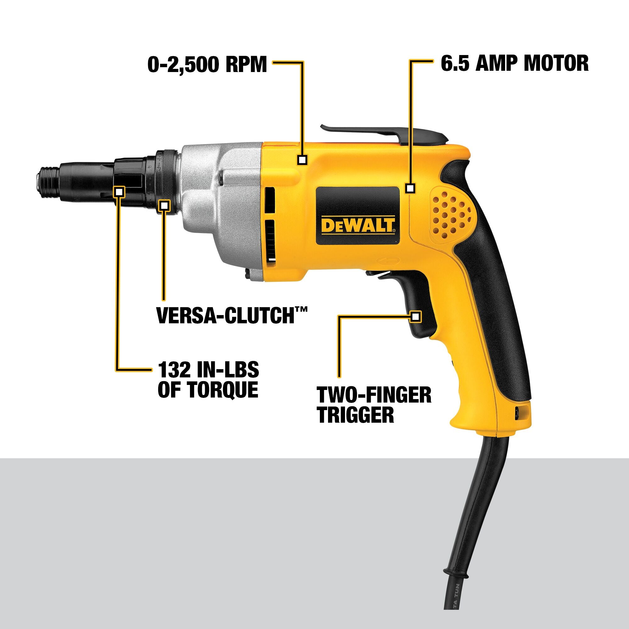 DW268 VSR Versa-Clutch Corded Screw Gun | 2500 RPM Max