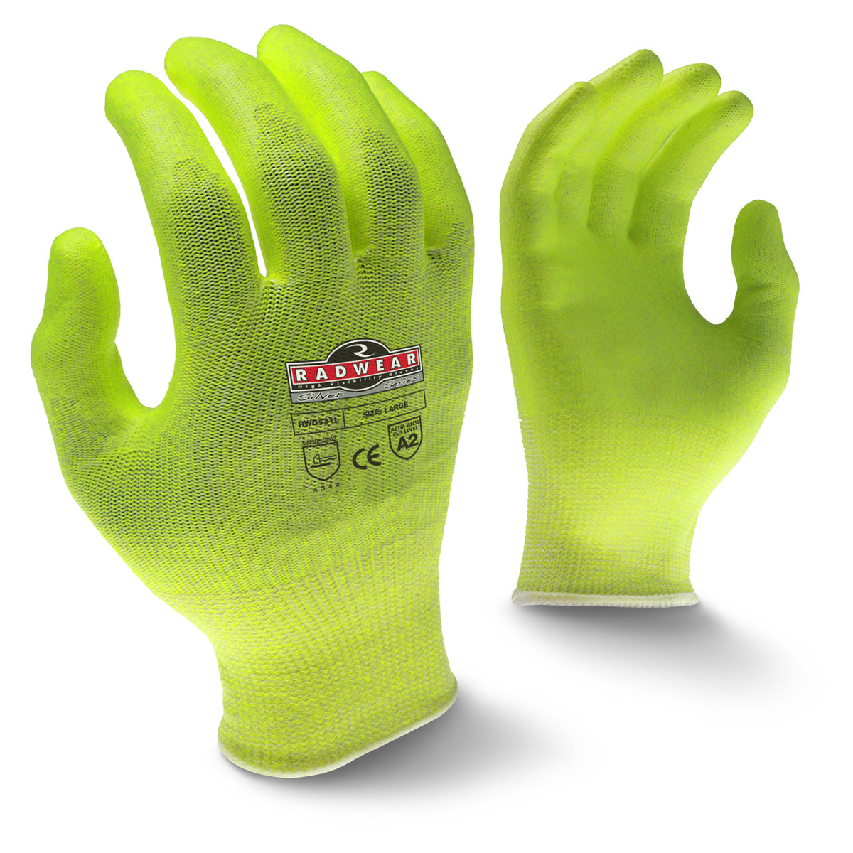 RWG531 Guante de agarre de alta visibilidad Radwear® Silver Series™ con protección contra cortes nivel A2 (paquete de 12)