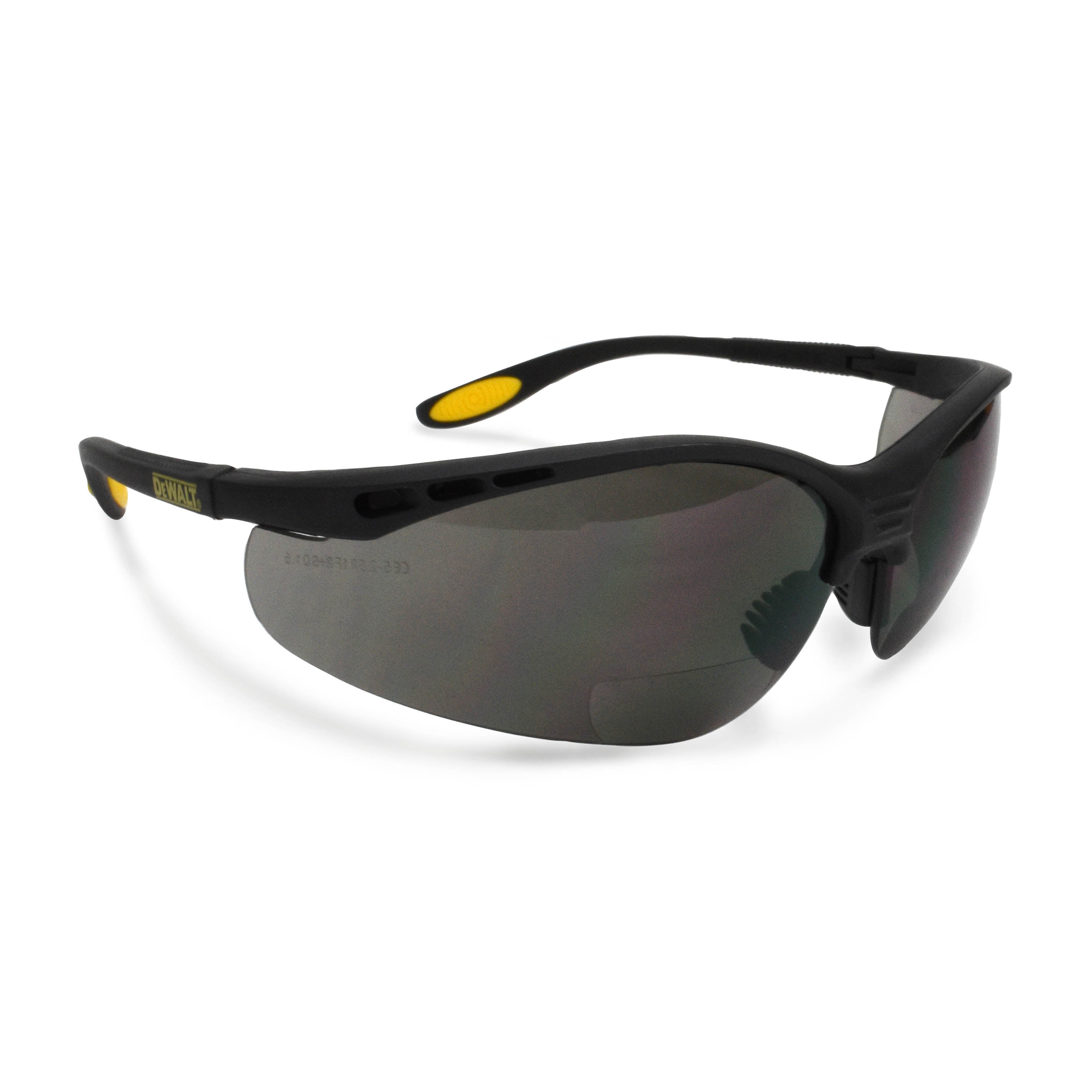 Gafas bifocales DeWALT Reinforcer (caja de 12) - Marco negro ahumado de 1,5 dioptrías con funda protectora