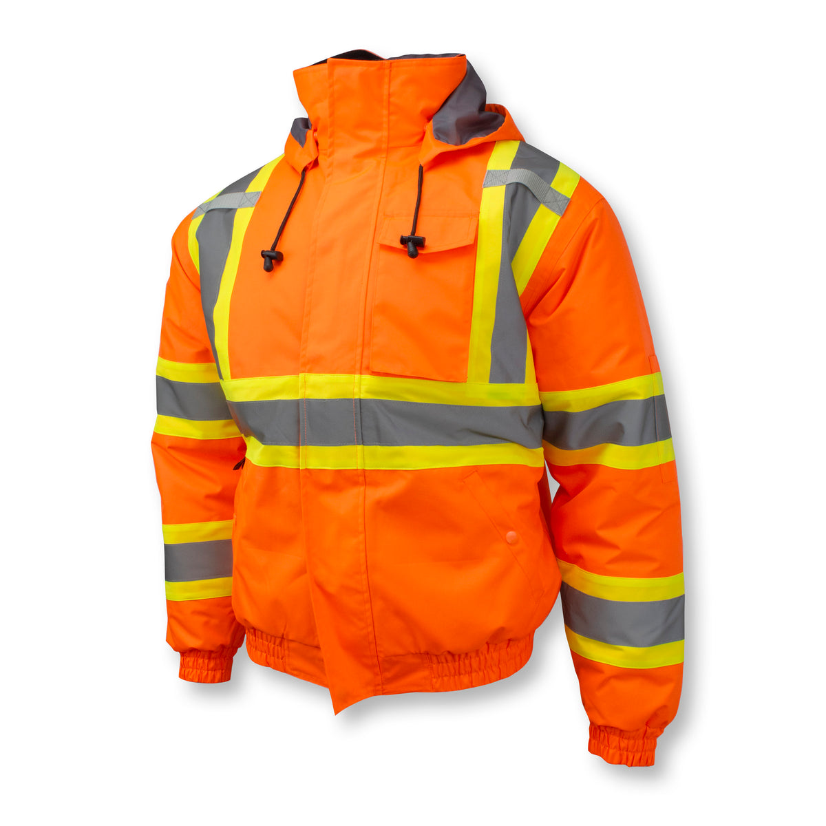 Class 3 X-Back High Visibility Quilted Bomber Jacket with Hood - WRYKER Construction Supply