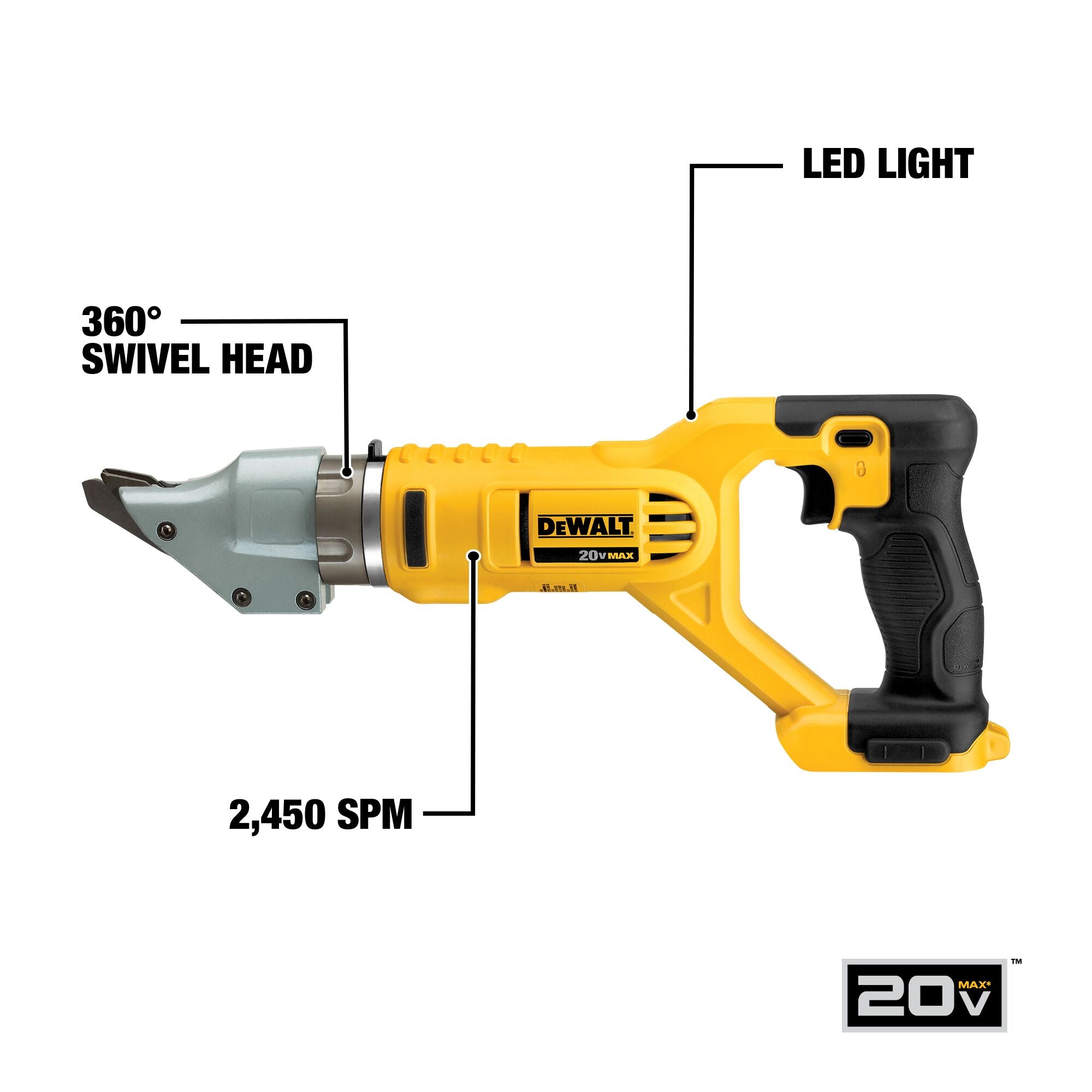 DeWALT Shears 20 Volt Battery Tool Only DCS494B 14 Ga. Swivel Head