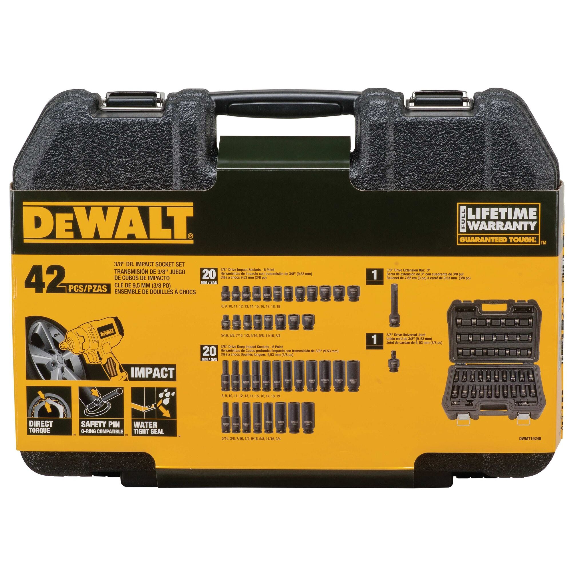 DeWALT 3/8" Impact Drive Socket Set 42 pc. Imperial/Metric Standard and Deep Well