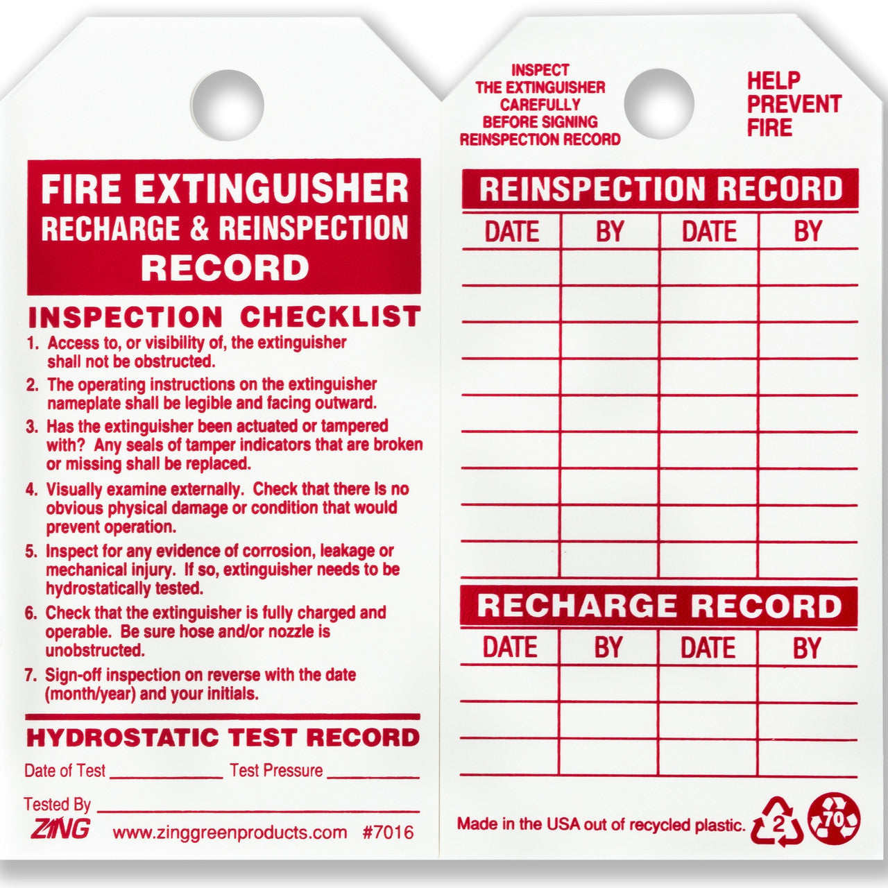 Fire Extinguisher Monthly Inspection Tags (Pack of 10)