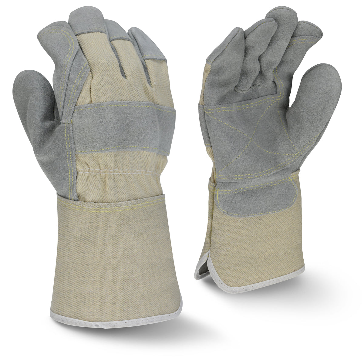 RWG3400W Side Split Gray Cowhide Leather Double Palm Glove (Pack of 12) - WRYKER Construction Supply