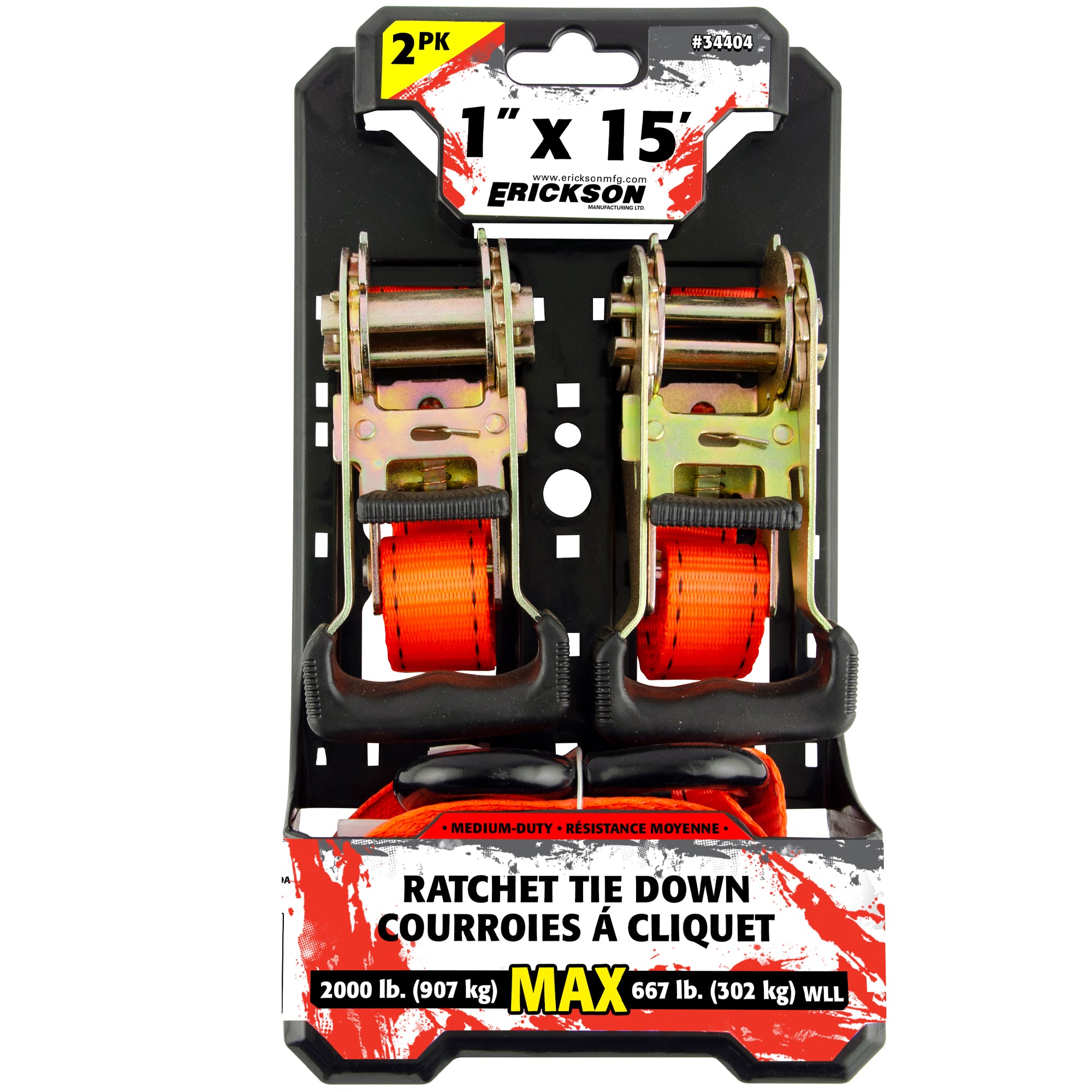 Ratchet Tie Down Straps 1"x15' 2000 lb Load Rating 2 Pack 15'