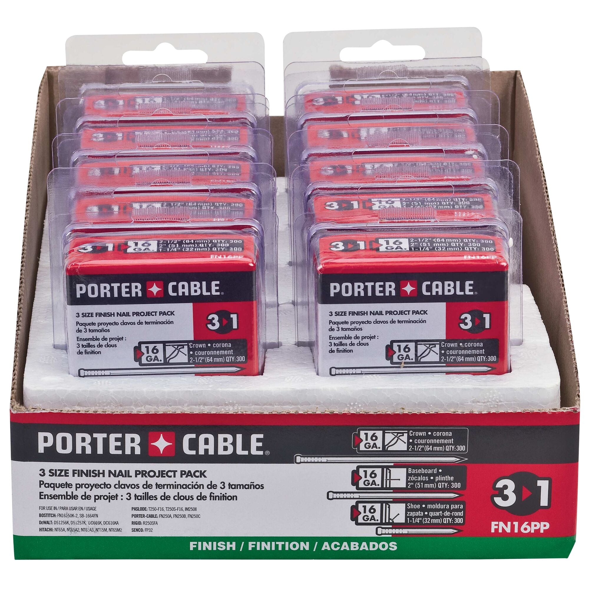 DeWALT Finishing Nails 16 GA 300 of each 1 1/4"-2"- 2 1/2" Length (CTN of 900)