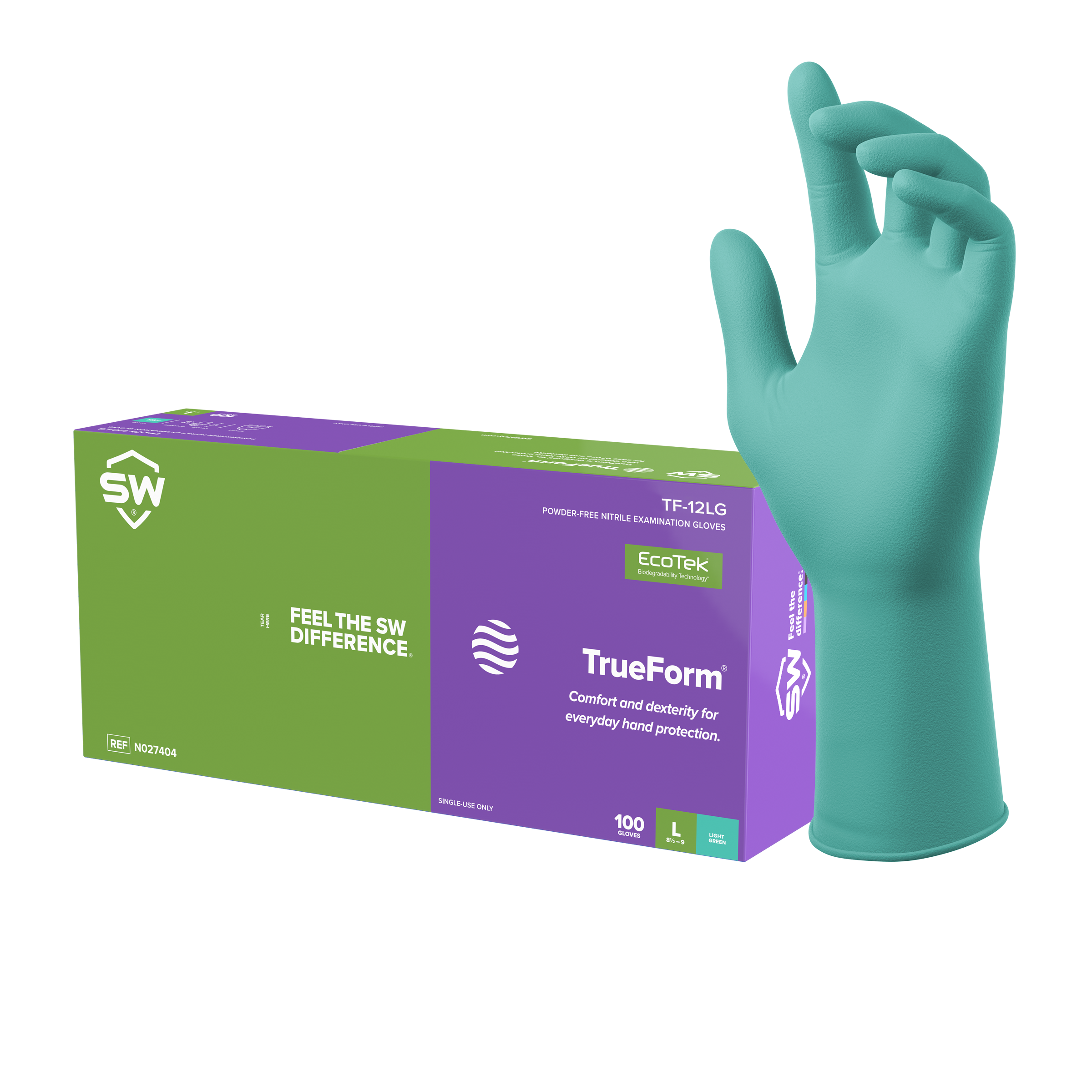 SW® TrueForm® TF-12LG Extended-Cuff Light Green 5.9mil Nitrile Exam Gloves (100 Per Box)