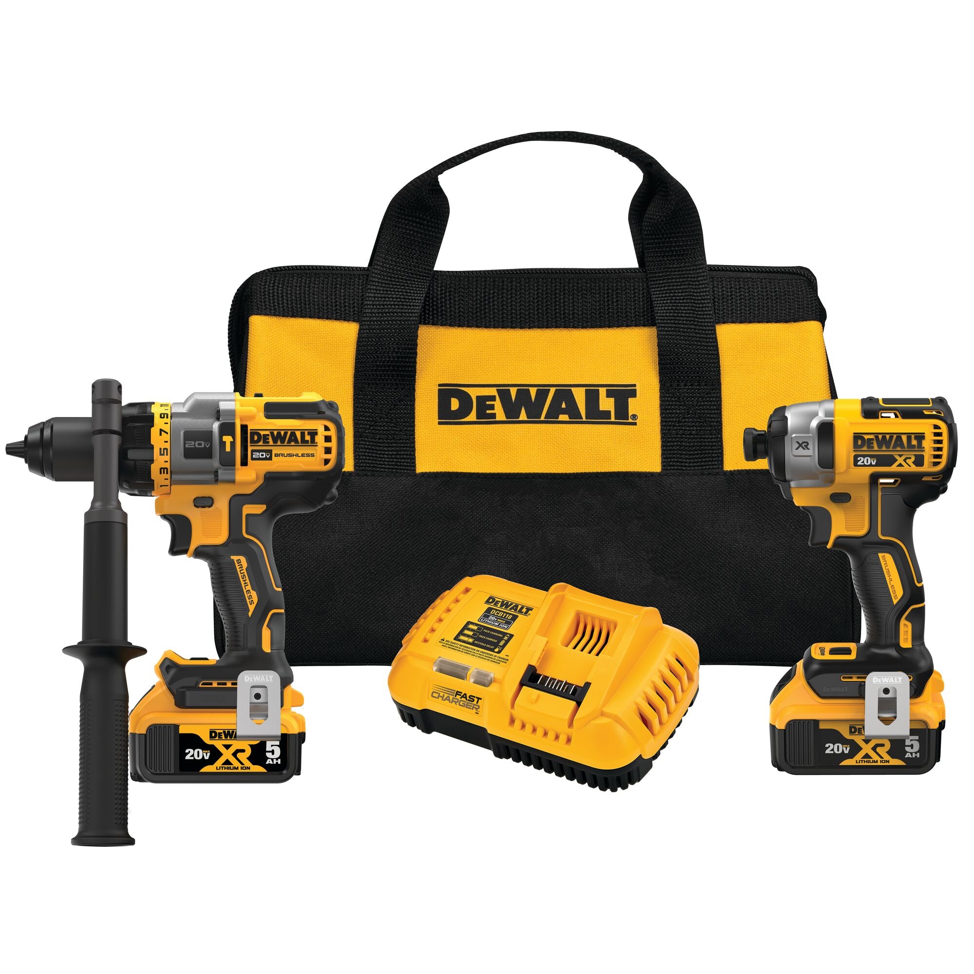 DeWALT DCK2100P2 Drill & Impact Kit with Charger, Drill DCD999B and DCF887 Two Batteries, and Bag.