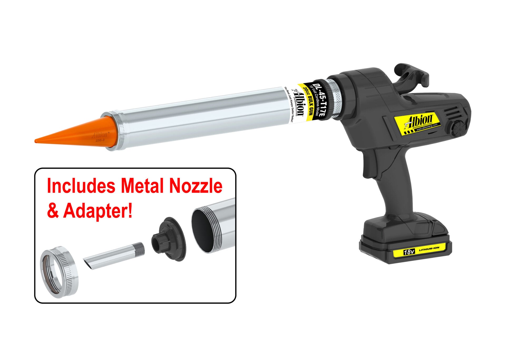 20oz Cordless Bulk Gun w/ Orange Cone Nozzles 18 Volt