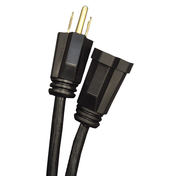 10ft 16/3 SJTW Black Extension Cord with 5-15 Plug & 5-15 Receptacle