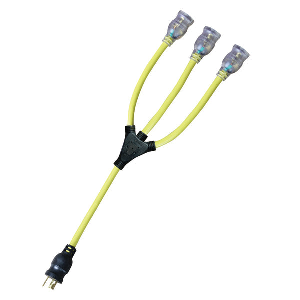 2ft 12/3 STW L5-20 Yellow "W" Adapter w/Lighted Ends