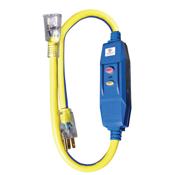3ft 12/3 STW Blue/Yellow 20 Amp GFCI w/Lighted End - Manual Reset