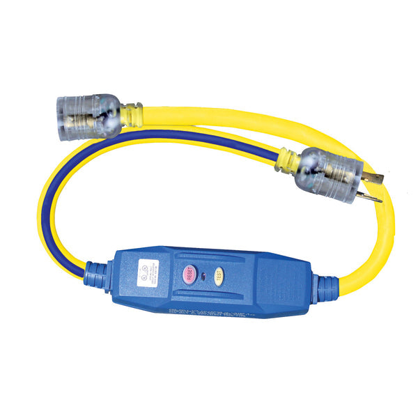 3ft 12/3 STW Blue/Yellow 20 Amp Locking GFCI - Manual Reset