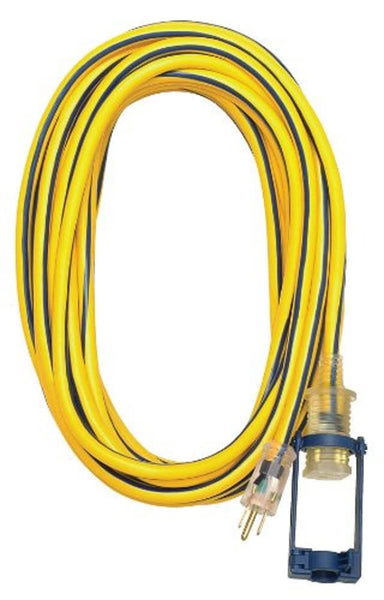 Extension Cord 100 Ft. 12/3 STJW w/EZE-Lock Yellow w Blue Stripe Lighted Ends