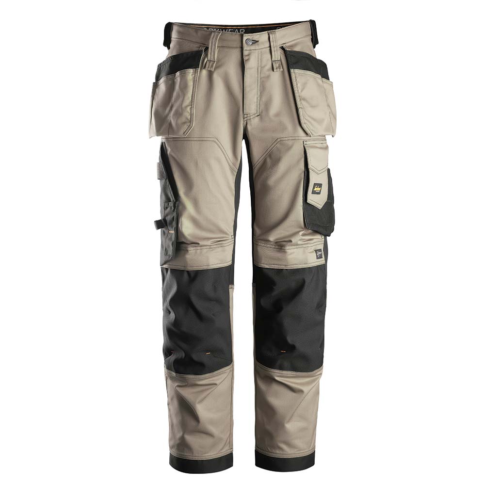 Pantalones de trabajo AllroundWork elásticos y holgados + bolsillos tipo funda (caqui/negro)
