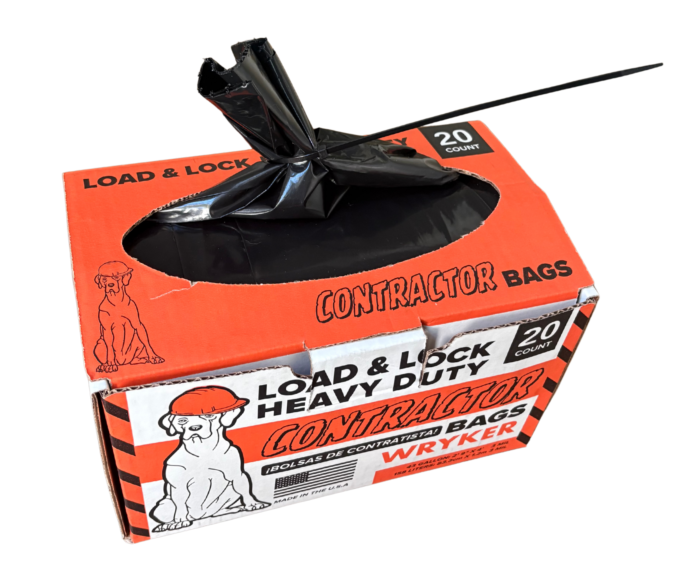 WRYKER Load & Lock Heavy Duty Contractor Bags (Box of 20) 3 Mil + 20 Cable Ties