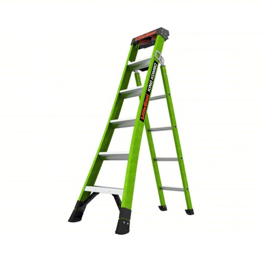 Little Giant 6' KING KOMBO Professional Fiberglass 3-in-1 All-Access Combination Ladder with Rotating Wall Pad Accessory and GRIP-N-GO Single-Hand Release Hinge - ANSI Type IAA - 375 lb Rated