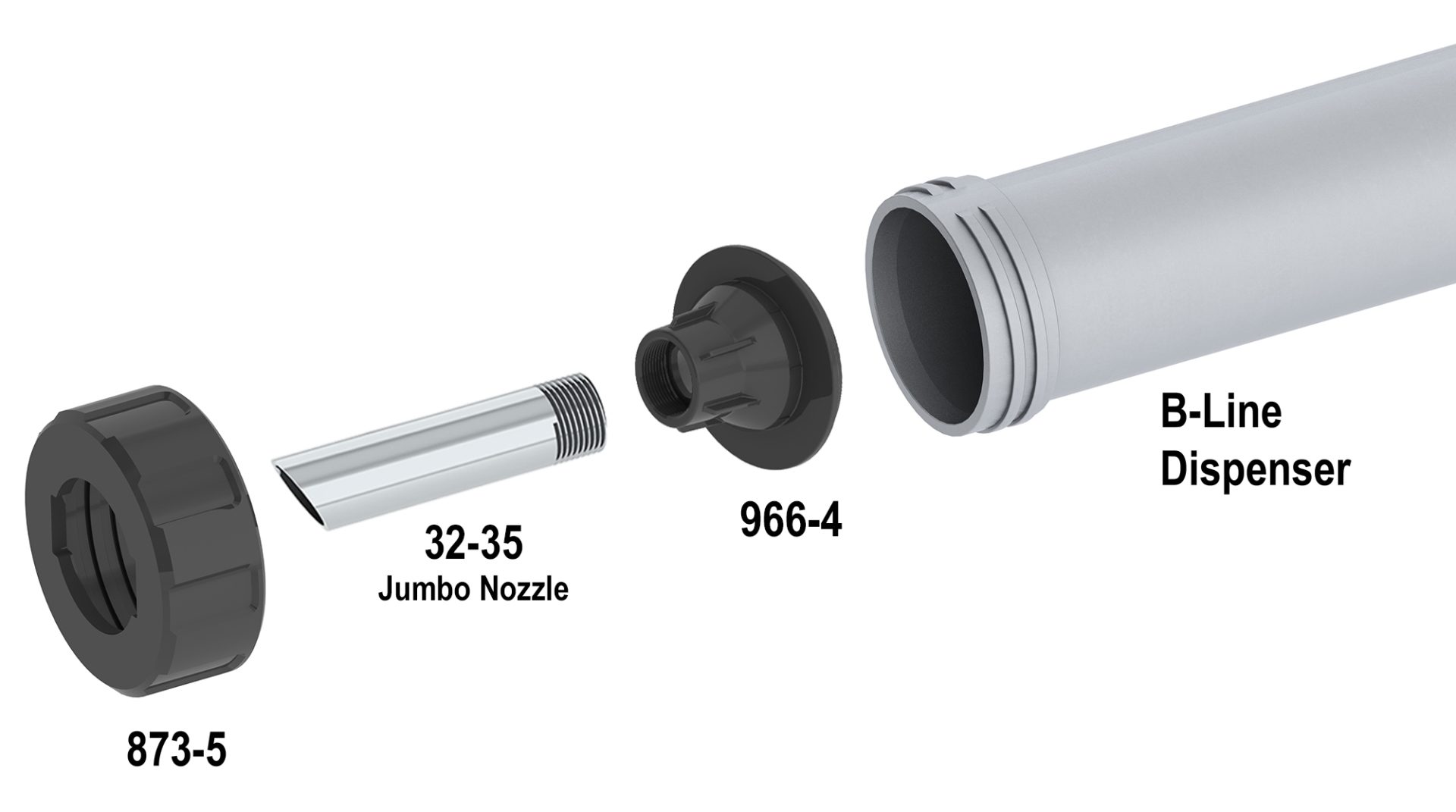 NEW! JUMBO Nozzle Adapter for B-Line Sausage Guns with 873-5 Black Plastic Front Cap - WRYKER Construction Supply