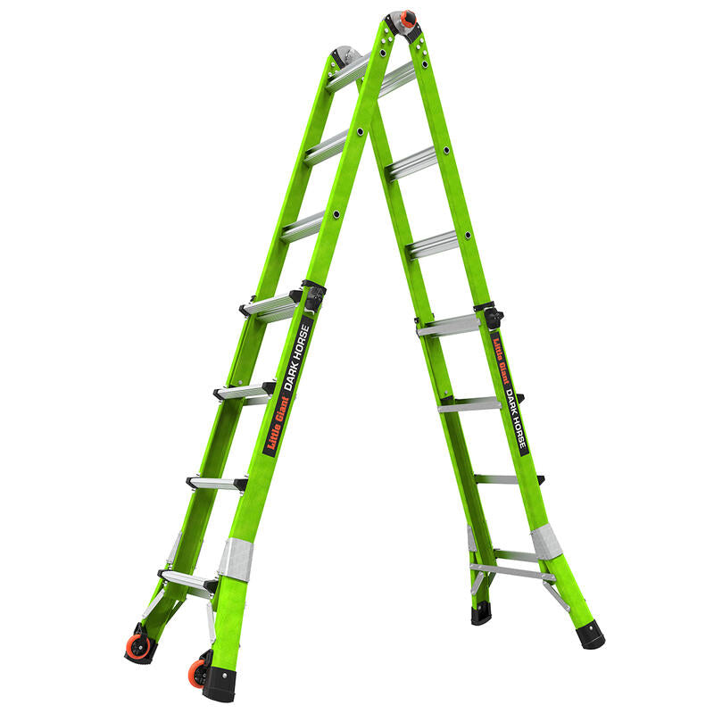 Little Giant Dark Horse 2.0 Model 17 ANSI Type 1A 300 Lb Rated Fiberglass Articulated Extendable Ladder With Tip & Glide Wheels Green