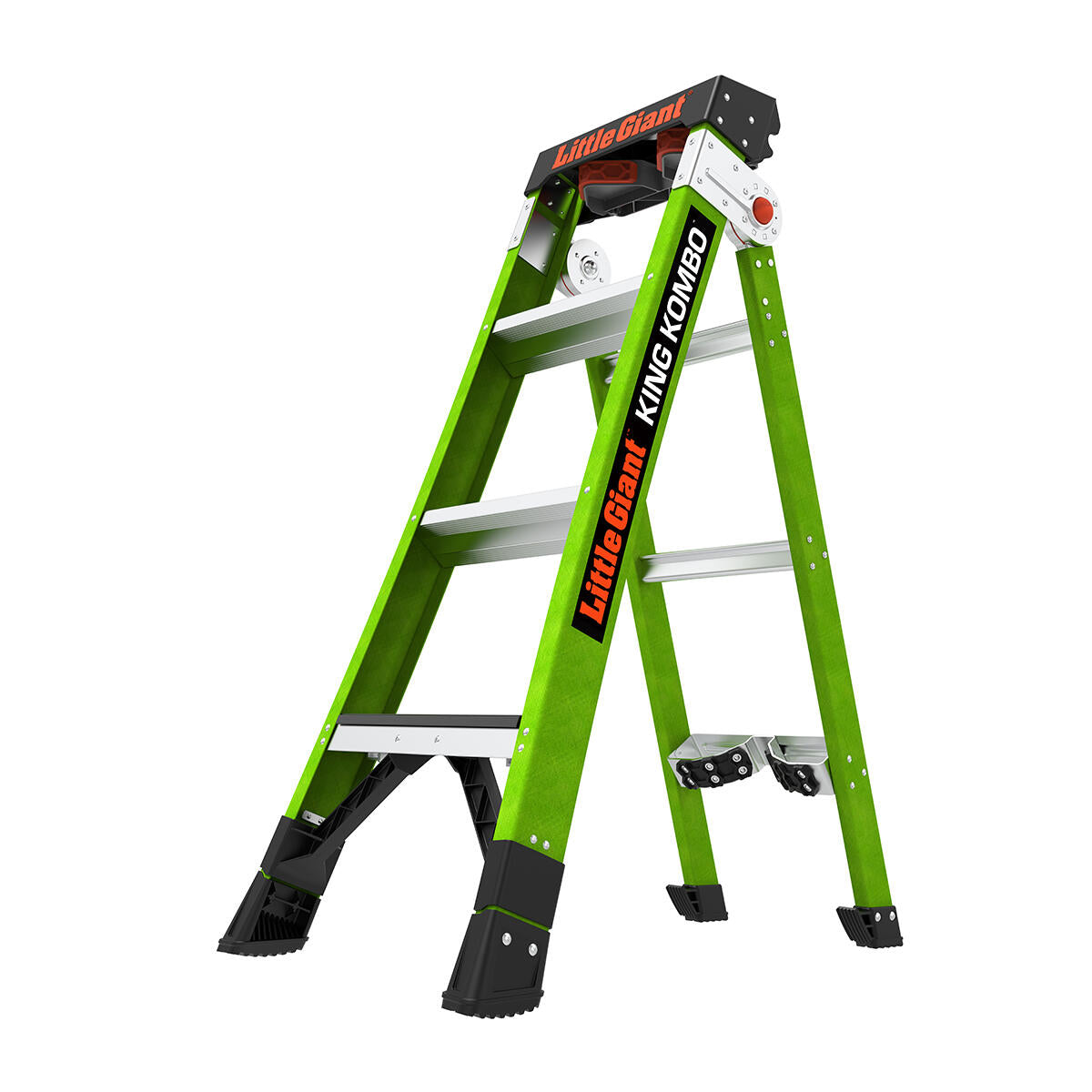 Little Giant 8' KING KOMBO Professional Fiberglass 3-in-1 All-Access Combination Ladder with Rotating Wall Pad Accessory and GRIP-N-GO Single-Hand Release Hinge - ANSI Type IAA - 375 lb Rated