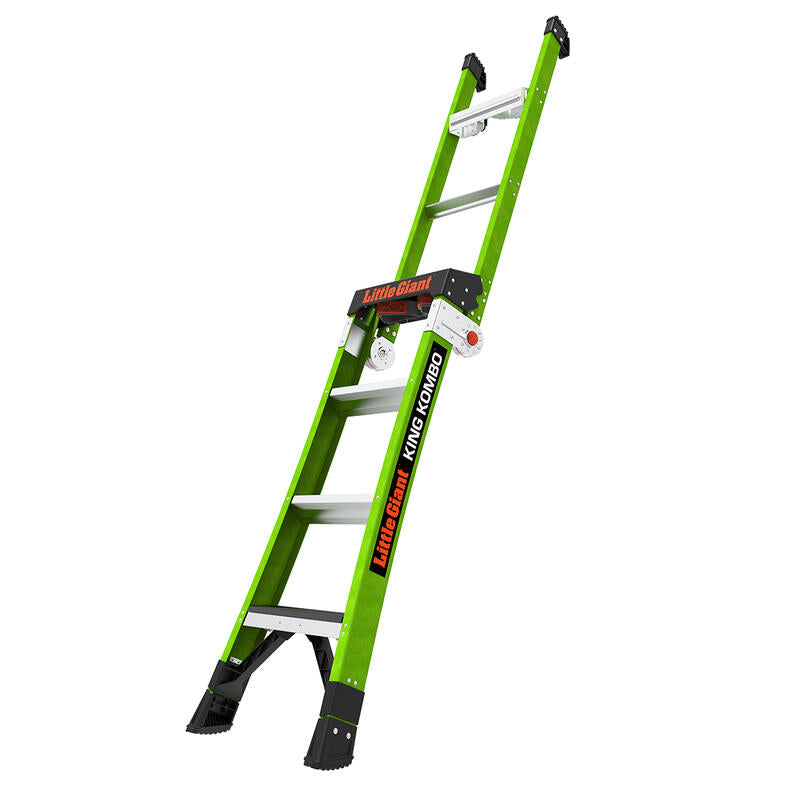 Little Giant 8' KING KOMBO Professional Fiberglass 3-in-1 All-Access Combination Ladder with Rotating Wall Pad Accessory and GRIP-N-GO Single-Hand Release Hinge - ANSI Type IAA - 375 lb Rated